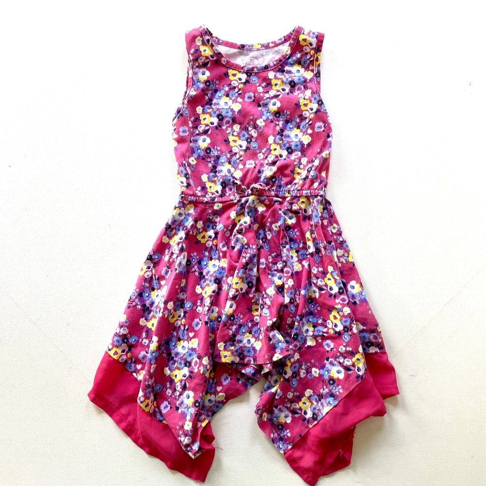 Faded Glory Girls Dress XS 4-5 Sharkbite Hem Pink Floral Sleeveless Party Spring